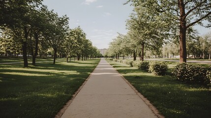 Obraz premium Scenic Park Pathway Sunlit Trees Summer Day