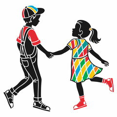 Kids friendship silhouette vector illustration