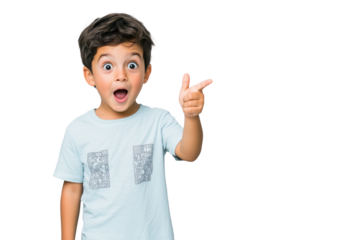 Überraschter kleiner Junge zeigt mit dem Finger PNG mit transparentem Hintergrund

