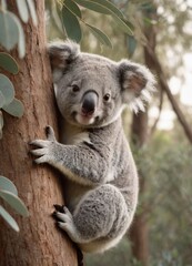 Fototapeta premium A baby koala is sitting on a tree branch