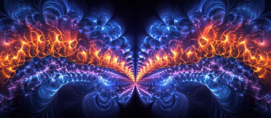 Abstract fiery blue tunnel, cosmic nebula, digital art, background