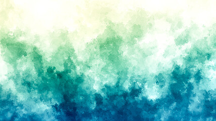 Fototapeta premium Watercolor painting with a gradient from pale yellow to teal to deep blue, with a cloudy, textured effect.