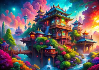 Fototapeta premium Fantasy Board Game Collage: Abstract Architectural Design