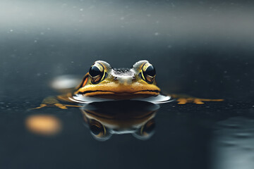Frog gracefully resting on the water surface reflecting its features in wall art style