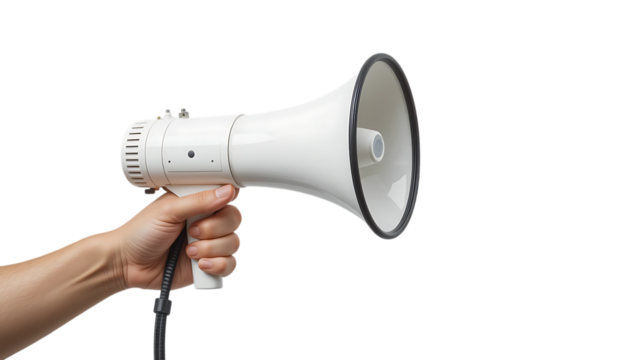 A hand holding a white megaphone png