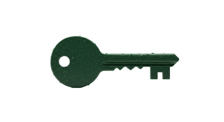 Isolated Green Key with Water Droplets