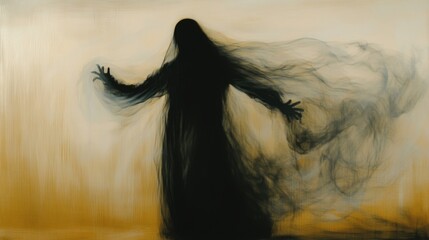 Fototapeta premium Realistic Halloween ghost shadow. Transparent isolated phantom. Flying spooky dead soul. Black smoke transparent horror monster.