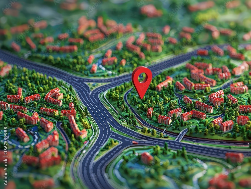 Poster red map location mark symbol navigation pointer on the road in perspective travel destination concep