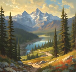 Illustration of summer landscape in wild.