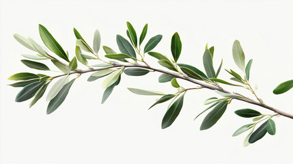 fresh green olives tree branch on white background.ai generative