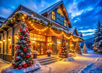 Festive Christmas & New Year Architecture Greeting Card Background