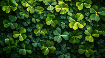 A close up of four green leaves with a fifth leaf in the middle