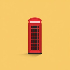 Fototapeta premium A Red Telephone Booth with Black Windows on a Yellow Background