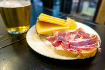 Traditional Andalusian tapas and beer, Seville, Andalusia, Spain