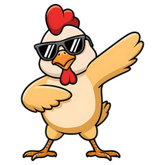 Naklejka premium Cartoon Cool Chicken with Sunglasses Dabbing
