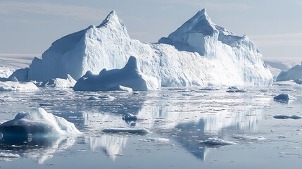 Massive Iceberg Floating in Calm Arctic Waters with Stunning Reflections
