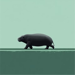 Minimalist Illustration of Hippopotamus Walking by Water Edge
