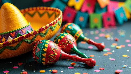 Vibrant Cinco de Mayo Celebration with Sombrero and Maracas Isolated on Transparent Background for Marketing and Cultural Promotions