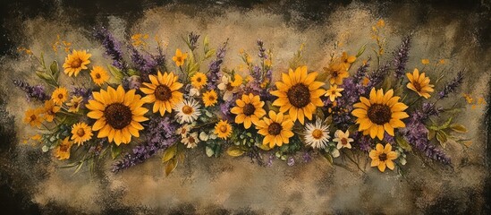 Autumn Flowers Arrangement, Decorative Background, Warm Colors, Use in Greeting Cards, Posters, or Prints
