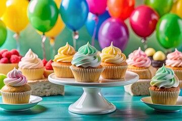 Festive Holiday Dessert Buffet: Cupcakes, Meringues & Balloons