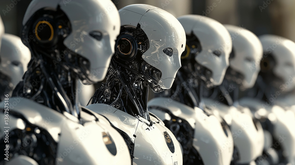 Poster isometric concept robot programming. infographics of robots helpers and friends