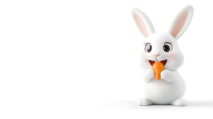 Obraz premium Cheerful white rabbit enjoying carrot in bright studio setting fun character illustration whimsical environment playful perspective