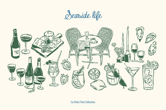 Food and beverage sketch style vector illustrations