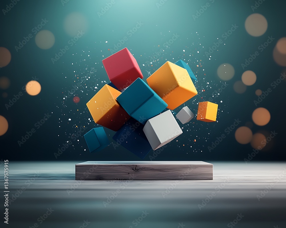 Poster colorful floating cubes abstract design