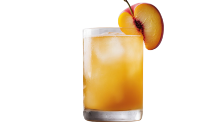 Peach Paradise: A refreshing beverage garnished with a vibrant peach slice, capturing the essence of summer and the allure of a flavorful refreshment.