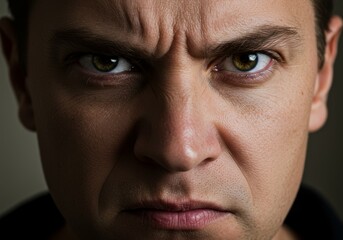Intense gaze of a man conveying strong emotion, portrait of suppressed anger