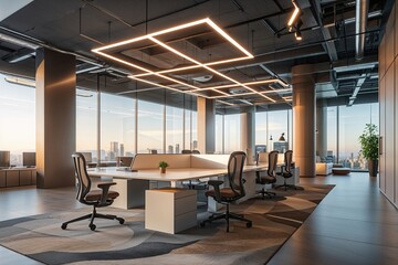 Modern Open Concept Office Design with Streamlined Workspace Layout