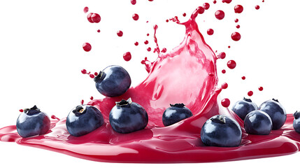 Bilberry with half slice falling and floating red water splash png
