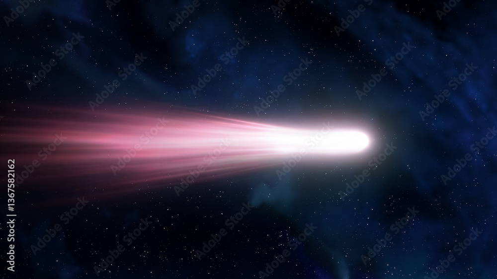 Wall mural comet in bright colors isolated. glowing tail of comet on dark background. astronomical observation 