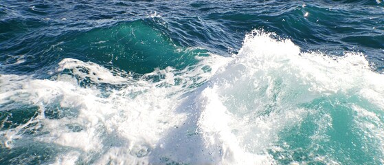 Fototapeta premium Waves crashing ocean shore nature photography bright day aerial view power of water