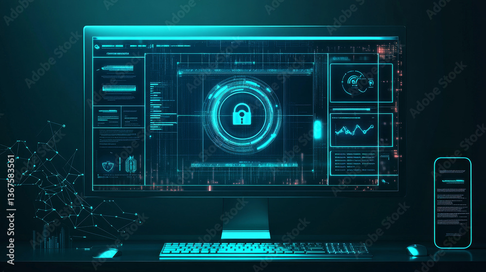 Poster isometric protection network security and safe your data concept. web page design templates cybersec