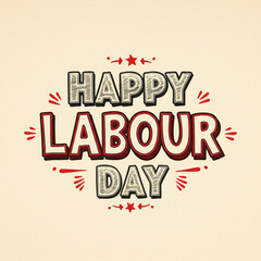 Retro Happy Labour Day Typography with Stars on Beige Background