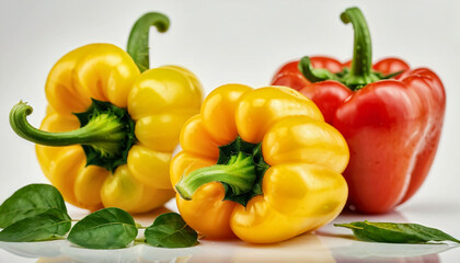 Capsicums with water drop in White Background, Fresh Capsicum with water drop in isolated Background