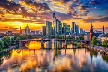 Naklejka premium Frankfurt Germany Skyline Panoramic Cityscape at Sunset - Stock Photo
