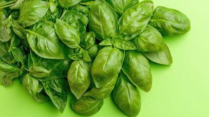 Fototapeta premium Fresh basil harvesting home garden food photography vibrant green top-down view culinary uses