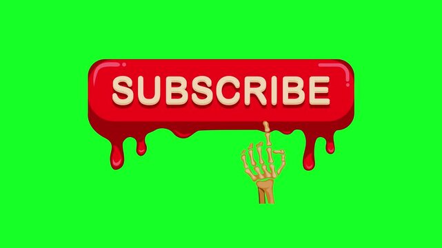 Skeleton hand touch and click subscribe button to online video streaming channel promotion symbol in cartoon Animated On Green Screen
