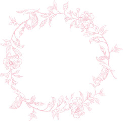 Tender  Floral pink seamless pattern, Elegant Line Art design