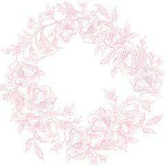 Tender  Floral pink seamless pattern, Elegant Line Art design