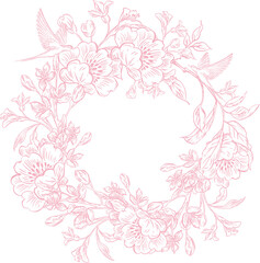 Tender  Floral pink seamless pattern, Elegant Line Art design