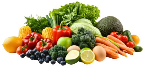  A pile of colorful vegetables and fruits on a transparent background png