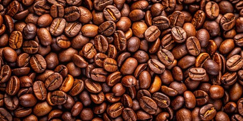Naklejka premium Freshly Roasted Coffee Beans: Organized Rows, Copy Space - Stock Photo
