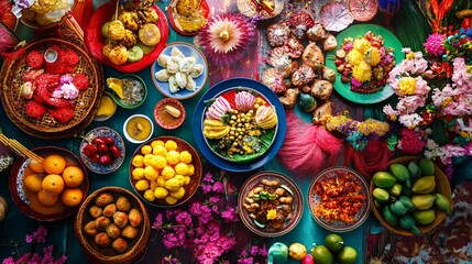 Fototapeta premium A vibrant and colorful overhead shot of delicious cuisine displays