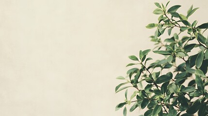 Naklejka premium Lush green leaves against a soft, neutral background.