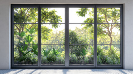 Set of transparent metal plastic windows. Energy cost saving easy to care plastic pvc window frames. Realistic facade panels icons isolated on transparent background. Vector illustration