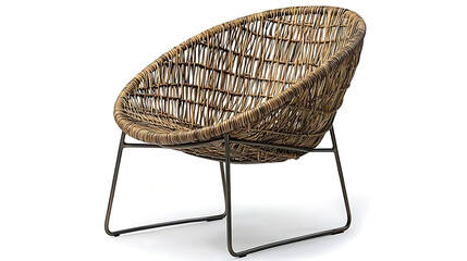 Obraz premium A wicker chair with a metal frame. AI Generated