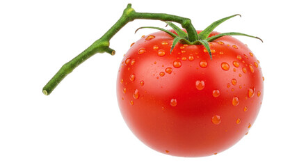 Isolated Fresh Tomato on Stem with Water Droplets © Julia